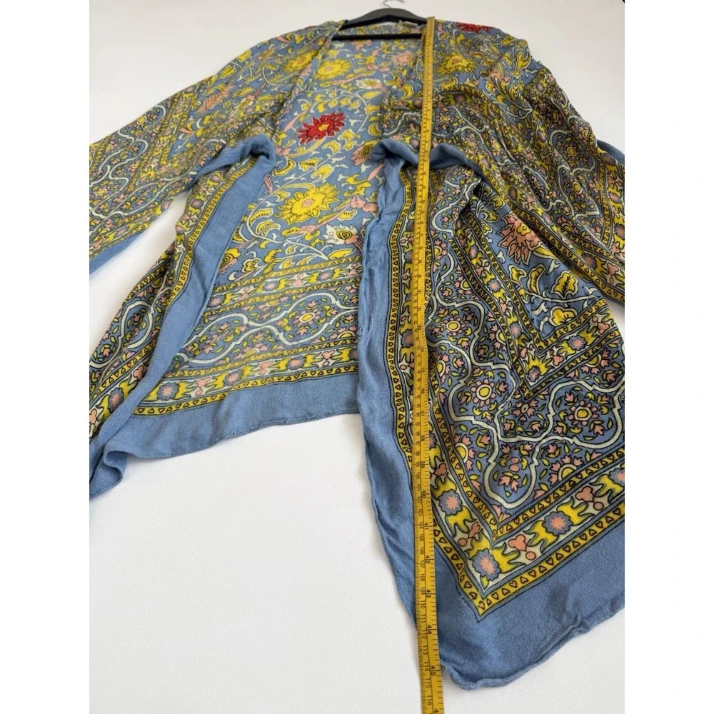 Free People Floral Paisley Kimono Cardigan Boho Open Front Rayon One Size